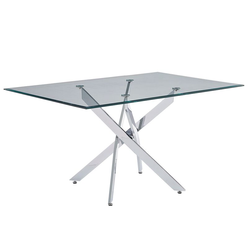 59.06 Inches Modern Rectangular Glass Table with Silver Frame image number 0