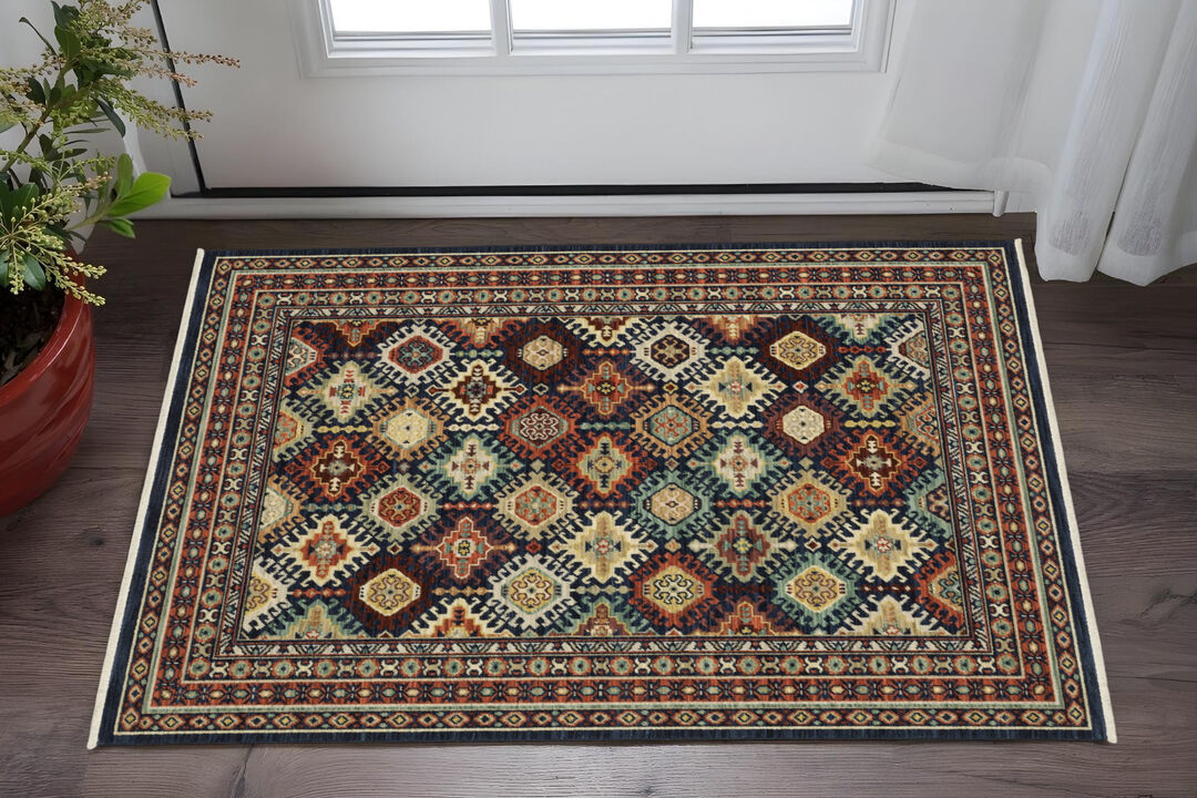 HomeRoots Oriental Area Rug With Fringe