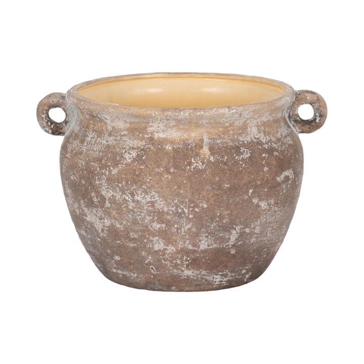 13" Textured Stoneware Jug Planter, Brown