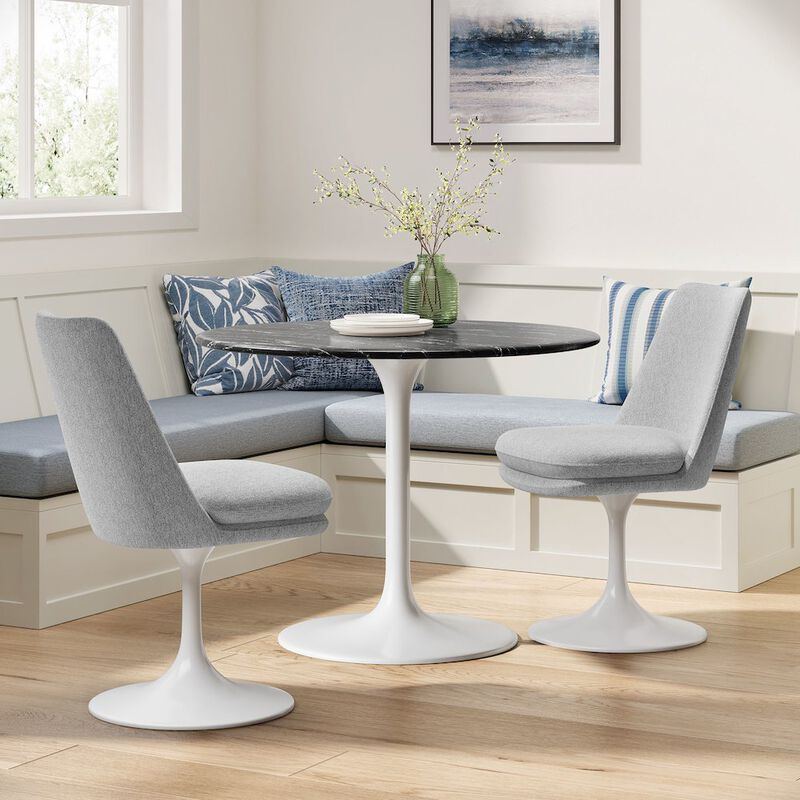 Modway Lippa Upholstered Swivel Dining Side Chair in White Light Gray - Armless Woven Heathered Fabric Accent Chair with Pedestal Base - 360&deg; Office Desk Rotating Chair with No Wheels image number 9