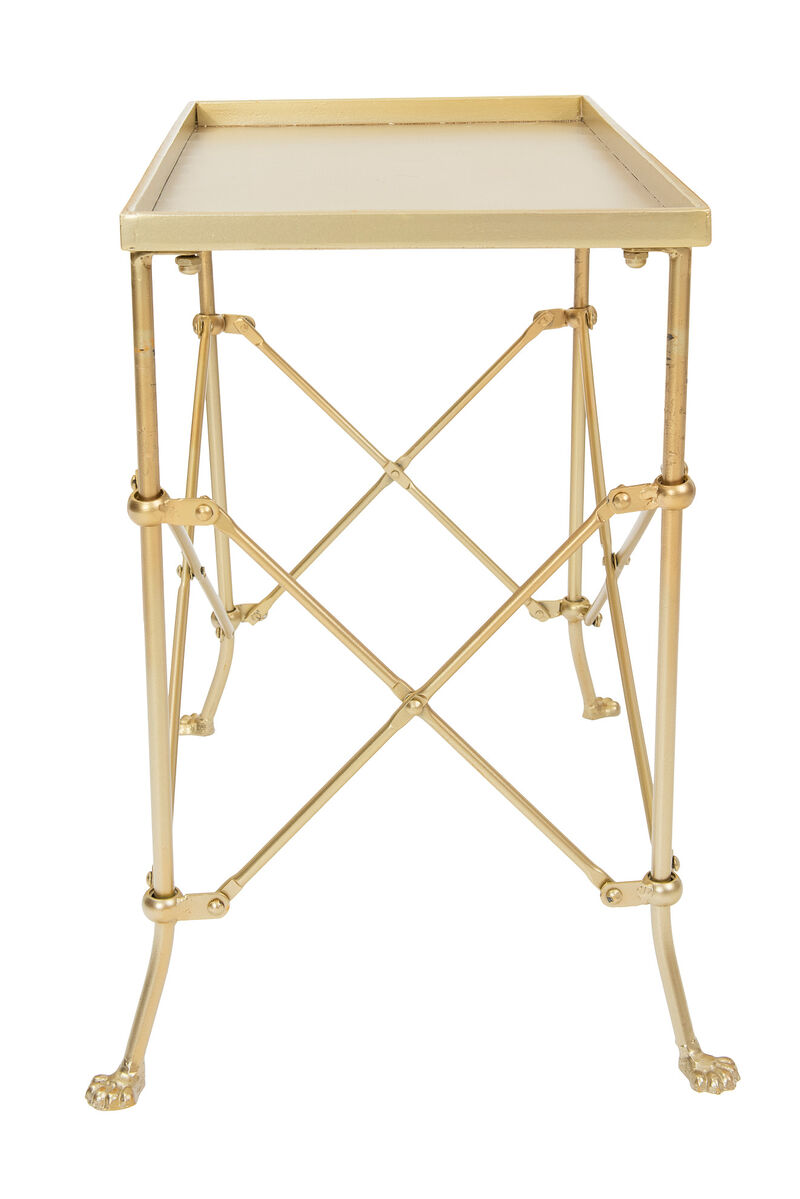 Vintage Rectangular Metal End Table with Claw Feet, Gold image number 3