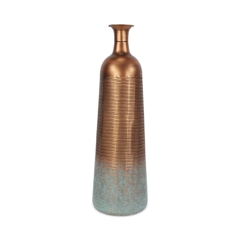 Hivvago 28 Inch Copper And Teal Abstract Tapered Metal Floor Vase