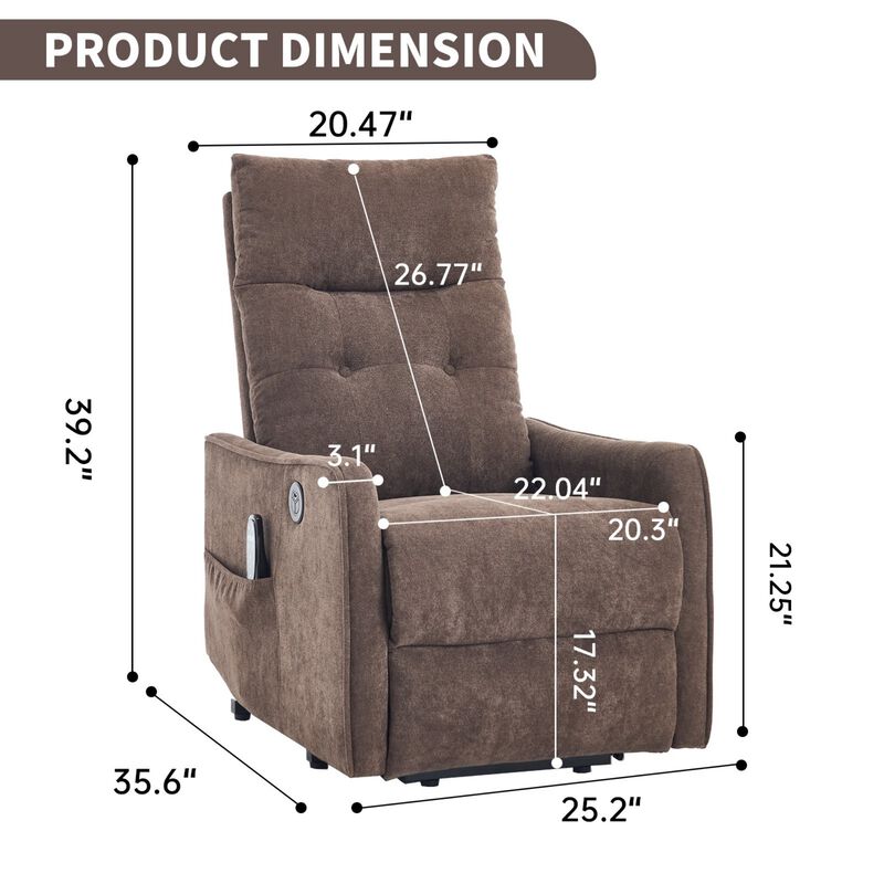 Chenille Power Lift Recliner Chair 155&deg; Recliner with Massage Heat & USB image number 9