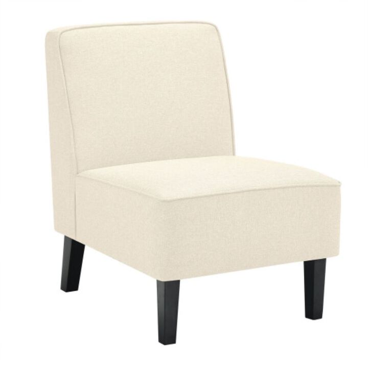 Modern Armless Accent Chair with Rubber Wood Legs-Beige