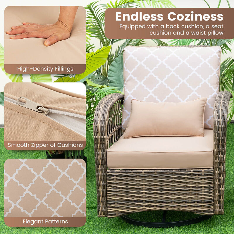 3 Pieces Outdoor Wicker Conversation Set with Tempered Glass Coffee Table-Beige