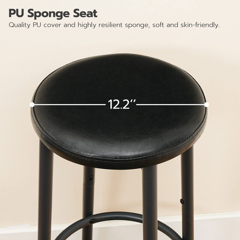 PU Upholstered Bar Stools Set of 2 with Footrest for Home or Bar-Black image number 4
