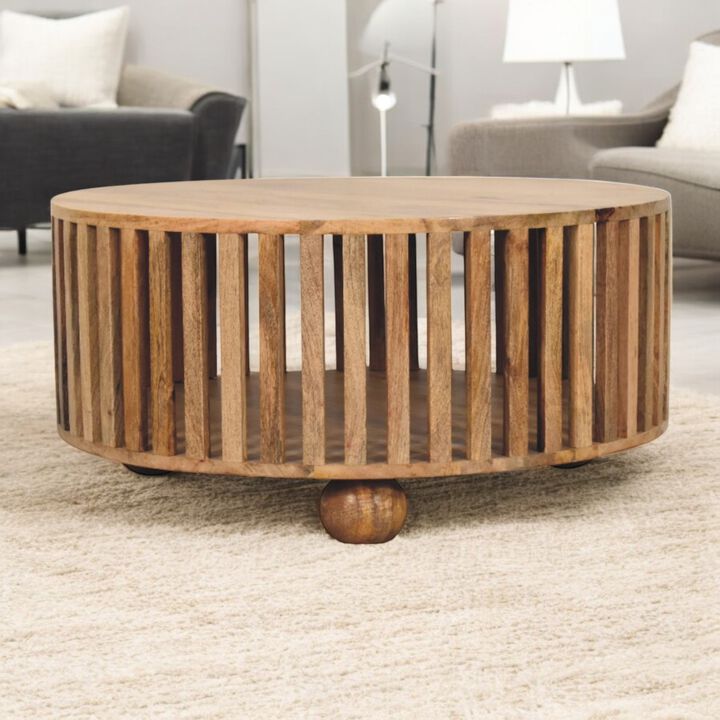Artisan Furniture Solid Wood Slatted Round Oak-ish Coffee Table
