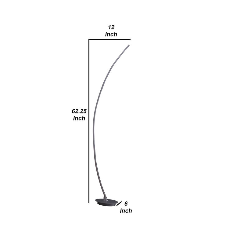 Floor LED Lamp with Metal Arched Design, Brushed Silver - Benzara image number 4