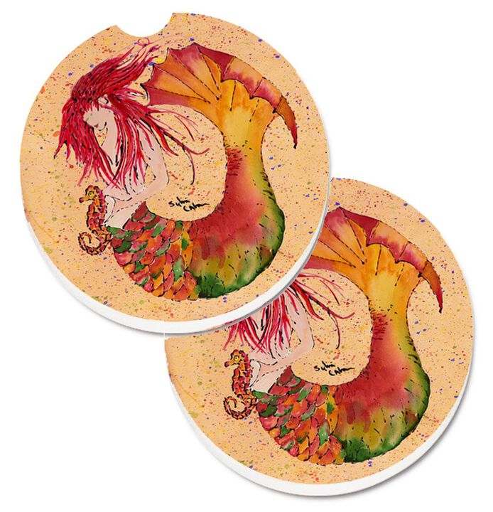 Caroline's Treasures Mermaid Set of 2 Cup Holder Car Coasters 8339CARC, 2.56, Multicolor