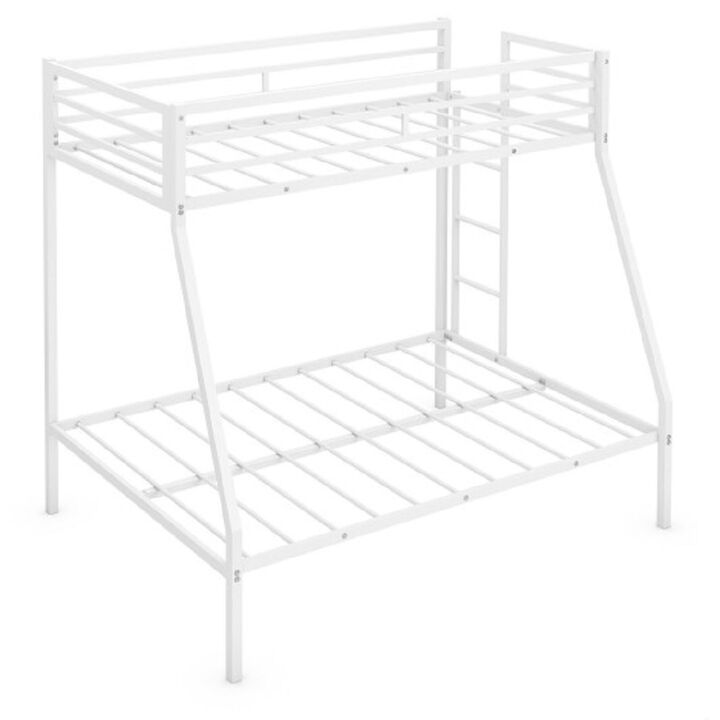 Twin-Over-Full Bunk Bed with Safety Rail and Ladder for Kids-White