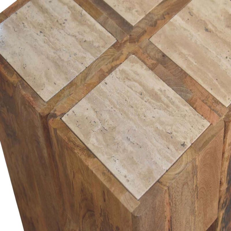 Artisan Furniture Solid Wood Travertine Top Block Side Table image number 5