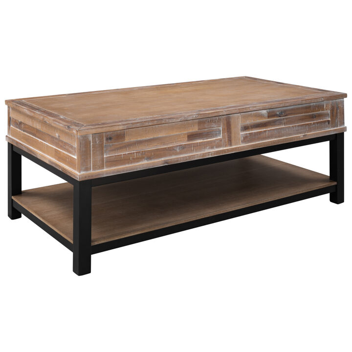 U-style Lift Top Coffee Table with Inner Storage Space and Shelf