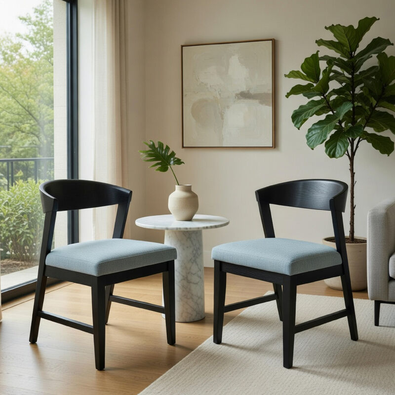 Vecy Side Chair Set of 2, Gray Fabric Seat, Curved Back, Vintage Black image number 8