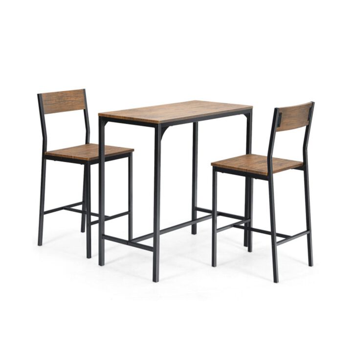 Hivvago 3 Pieces Bar Table Set with 2 Stools-Black