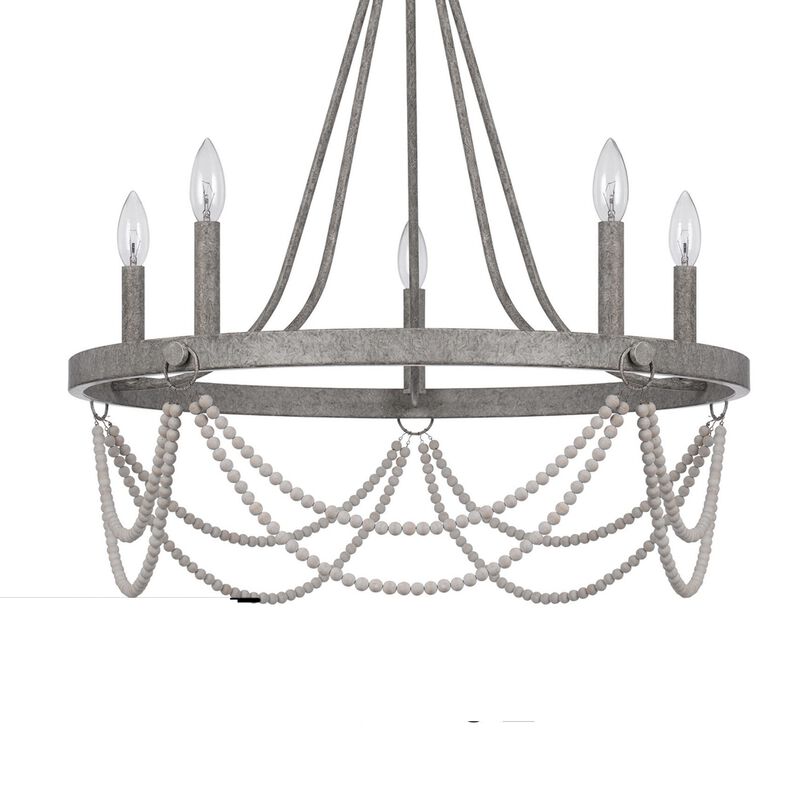 Lony 26 Inch Chandelier with White Beaded Candelabra Design, Metal - Benzara
