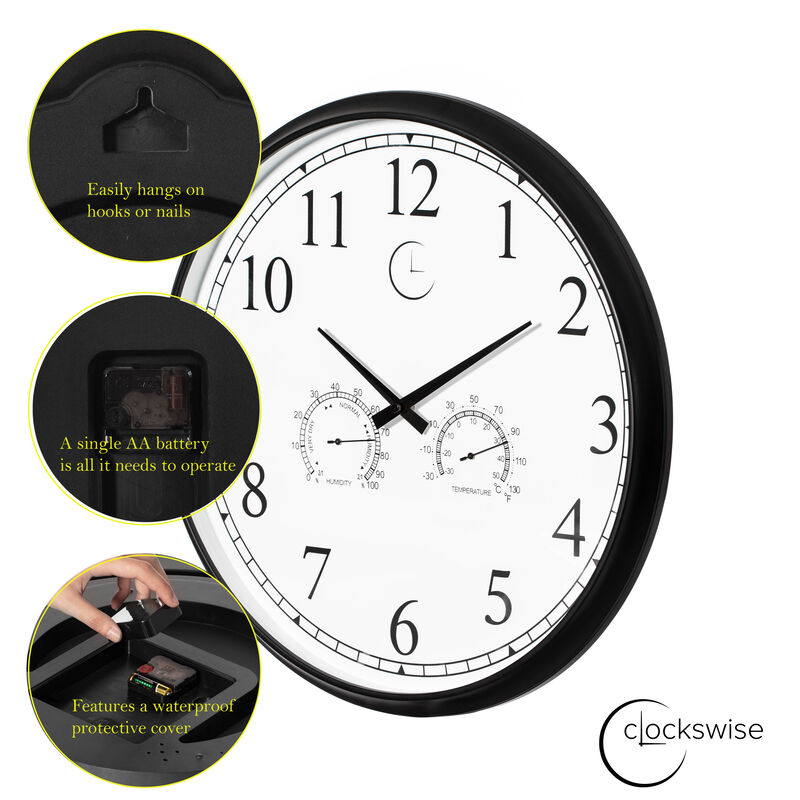 18" Outdoor Wall Clock Thermometer Combo