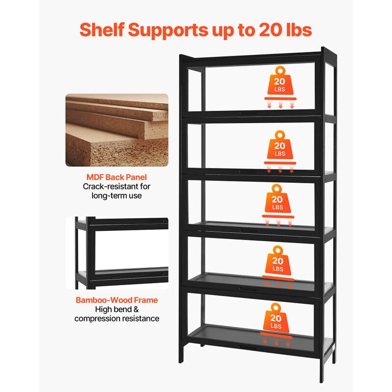 Wooden Display Cabinet with Acrylic Doors, 5-Tier Storage Shelf for Collectibles and Toys-Black image number 3