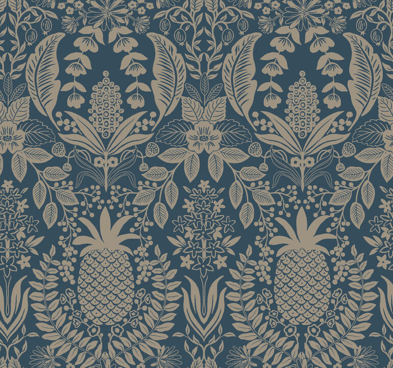 Pineapple Damask Navy Wallpaper