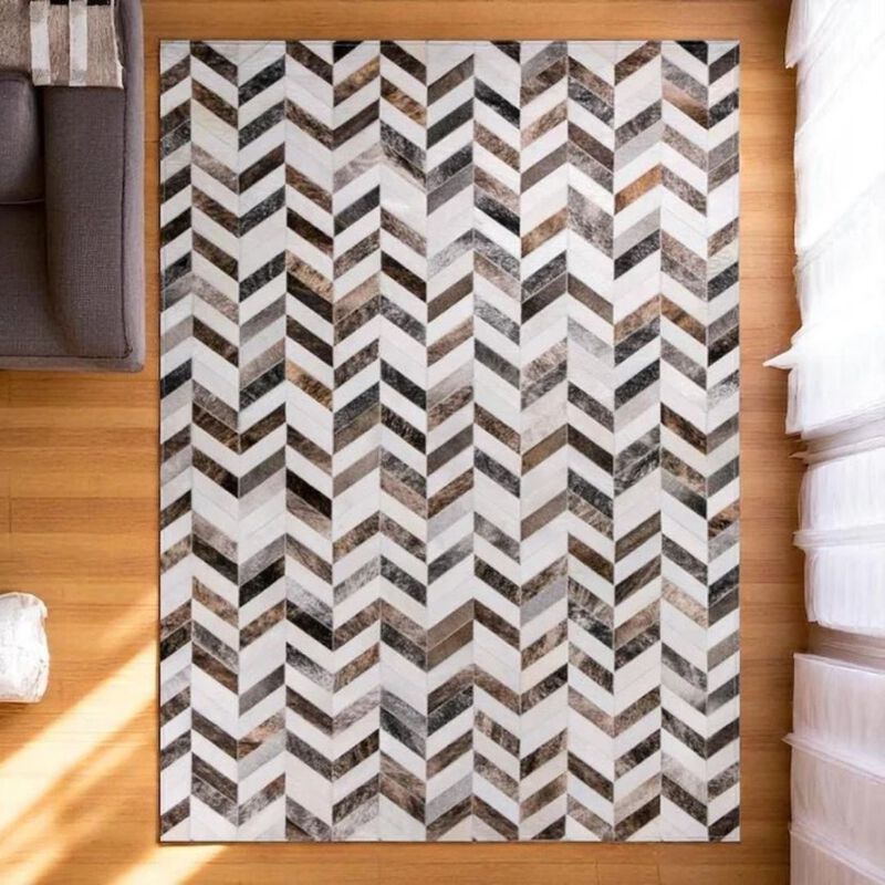 Brown Area rugs Cowhide Patchwork Rug, Genuine Cowhide Living Room Rug, Country Style Natural Cowhide Custom Size Available image number 1