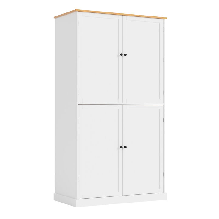 Merax Extra-Large 4-Door Kitchen Storage Pantry with 8 Door Racks, Slide-Out Drawers