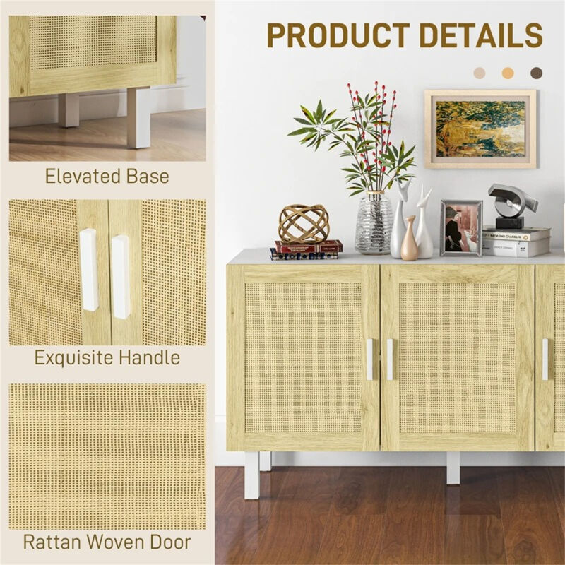 Buffet Storage Cabinet Woven Rattan Door with Adjustable Shelves for Kitchen Entryway Dining Room image number 4