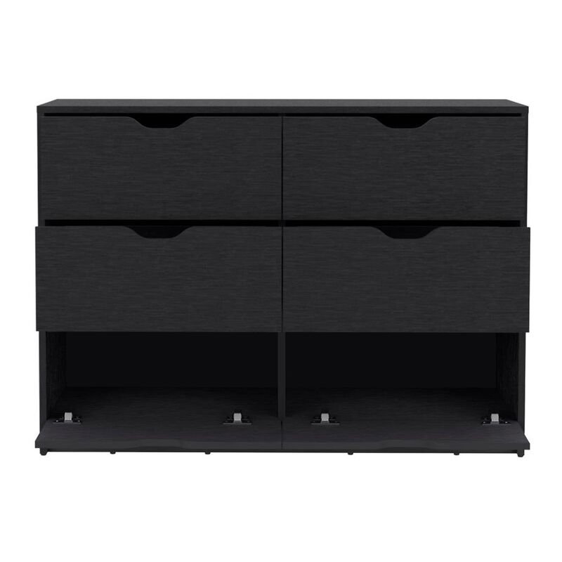 DEPOT E-SHOP Houma 4 Drawer Dresser with 2 Lower Cabinets, Drawer Chest, Black
