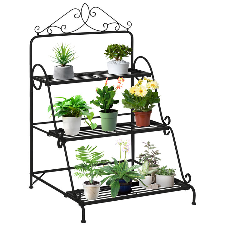 3 Tier Metal Plant Stand Ladder Flower Pot Display Rack Shelf Indoor & Outdoor