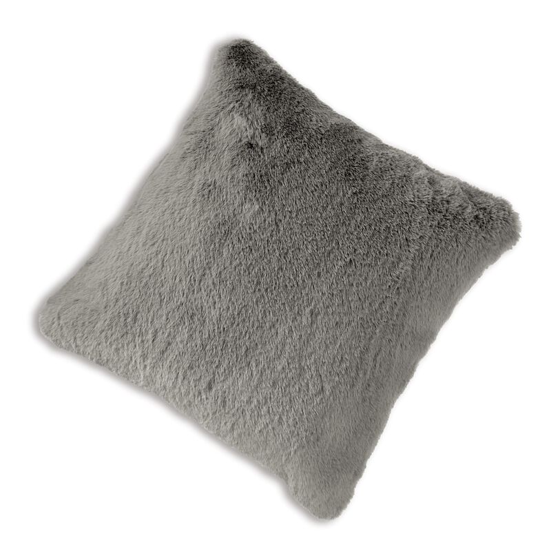 Difi Throw Pillow Set of 4, 20 Inch, Faux Rabbit Fur Face, Gray Polyester - Benzara