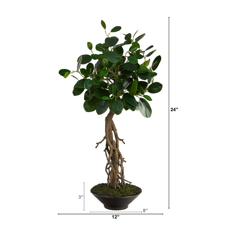 HomPlanti 2 Feet Ficus Bonsai Artificial Tree in Decorative Planter