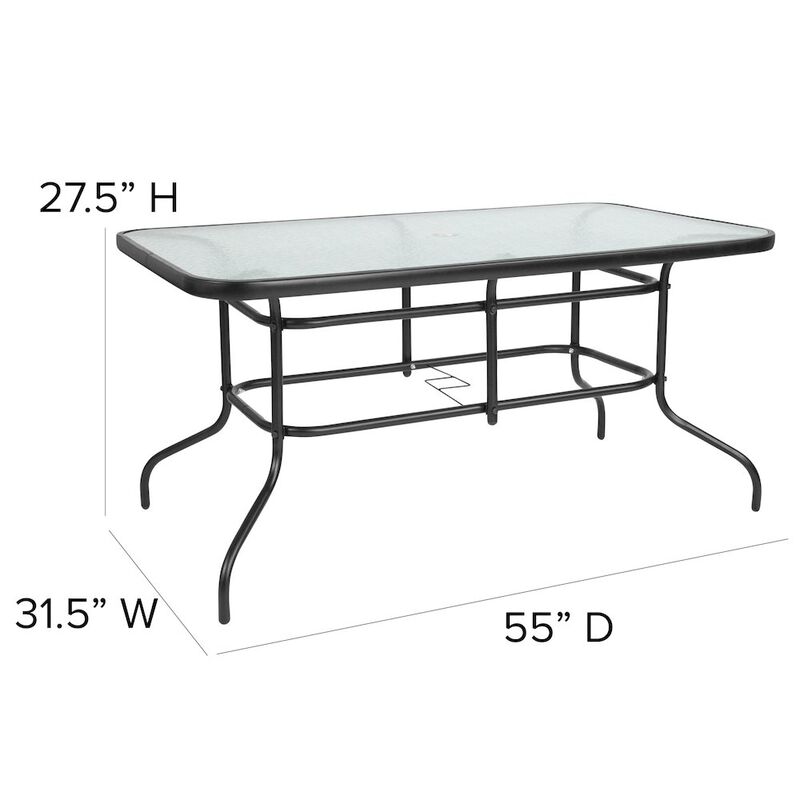 Flash Furniture 5 Piece Set - 55" Tempered Glass Patio Table, 4 Gray Stack Chairs image number 3