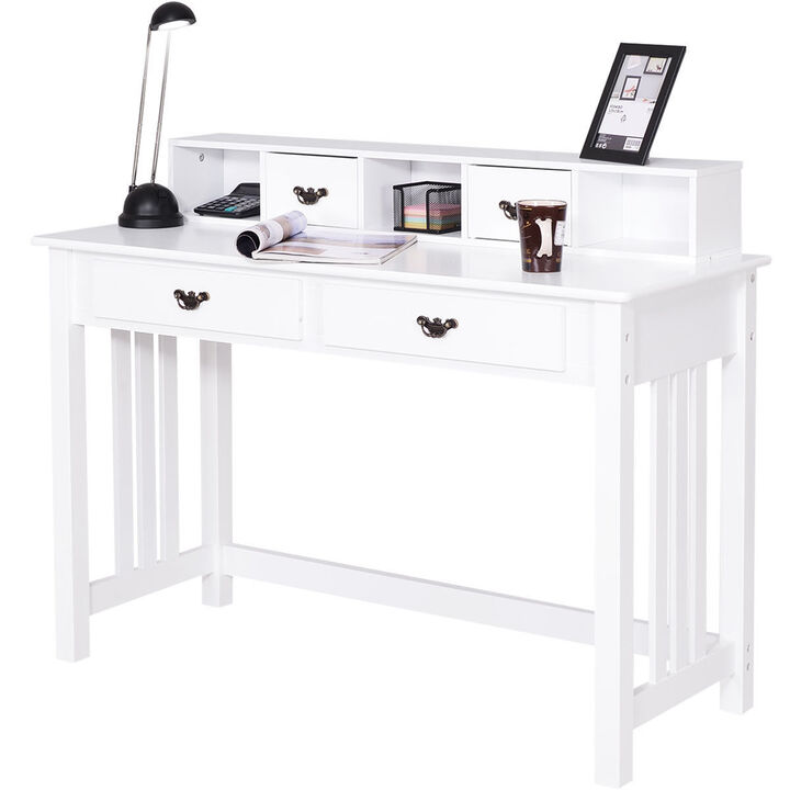 Costway Writing Desk Mission White Home Office Computer Desk 4 Drawer