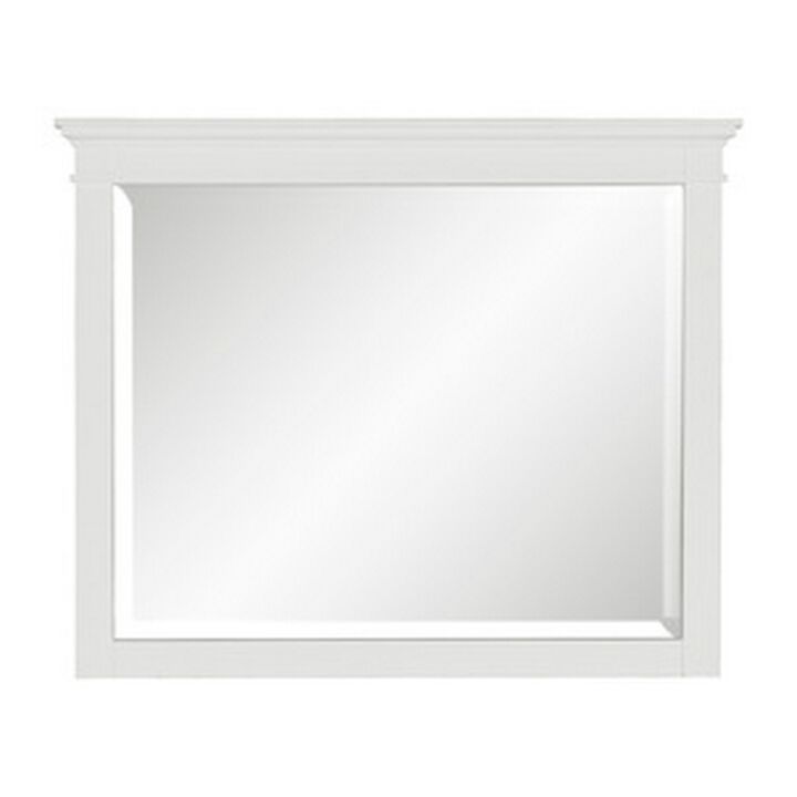 Candy 43 Inch Classic Accent Mirror, Rustic Minimalist Design, Crisp White - Benzara