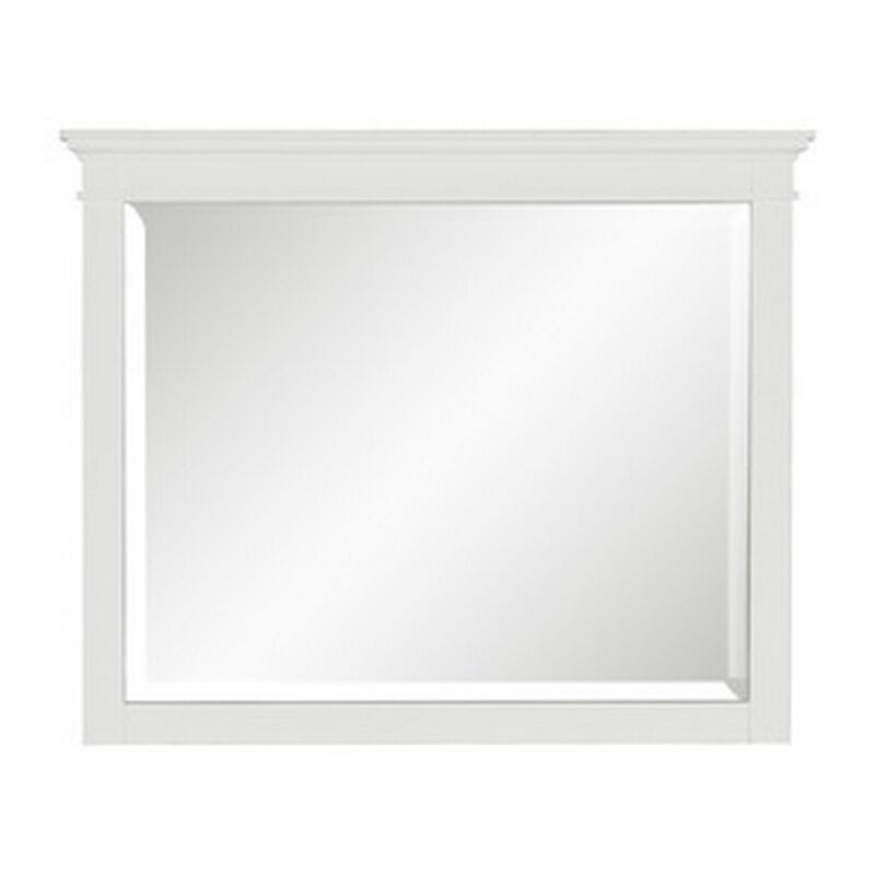 Candy 43 Inch Classic Accent Mirror, Rustic Minimalist Design, Crisp White - Benzara