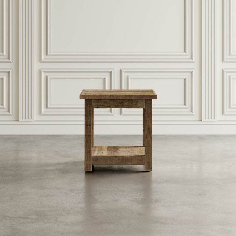 Jofran Reclamation Rustic Reclaimed Solid Wood Square End Table with Storage Shelf