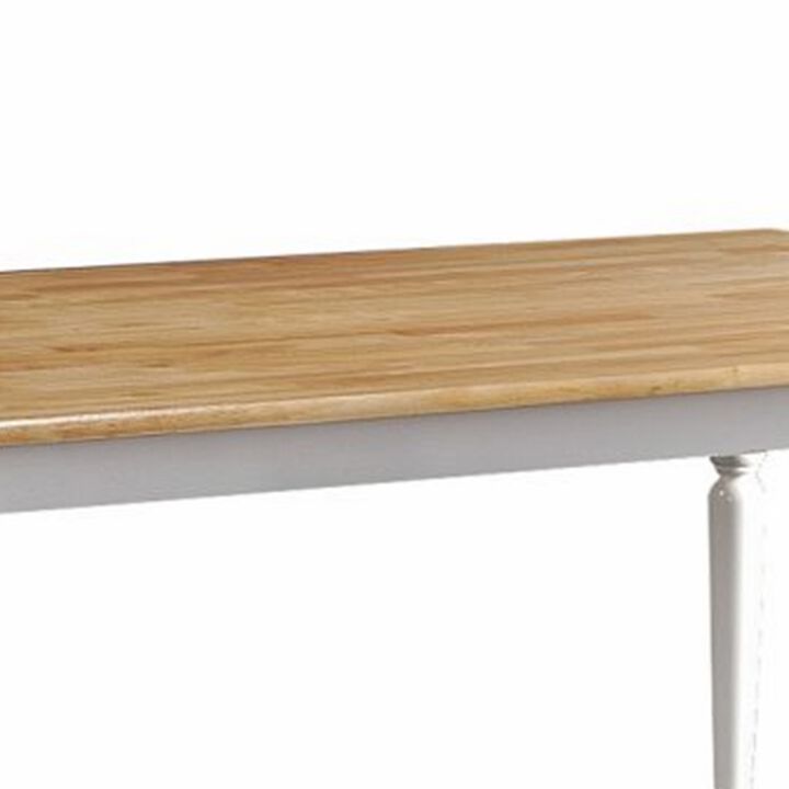 Grained Rectangular Wooden Dining Table with Turned legs, Brown and White-Benzara