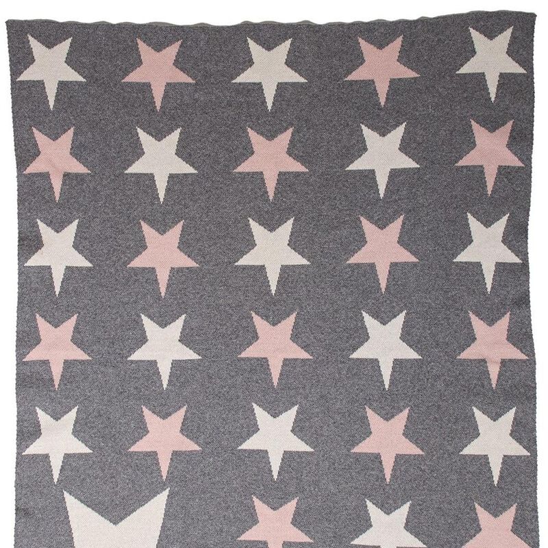 HomeRoots Grey Ivory And Pink Stars Knitted Baby Blanket image number 4