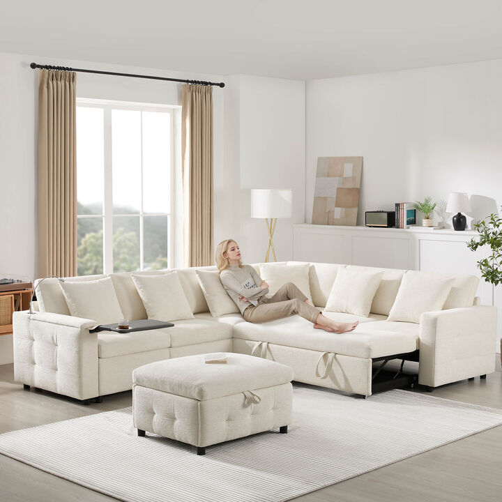 Merax Modular Sectional Pull-out Sofa Bed with Flip-up Table Panel