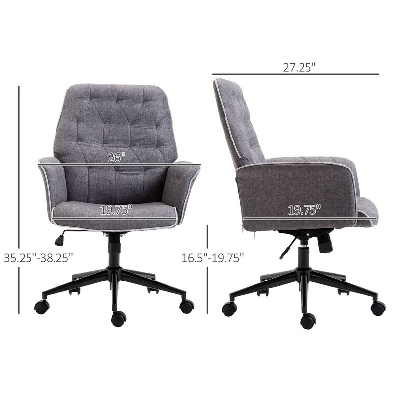 Dark Gray Linen Computer Chair: Tufted, Adjustable, Swivel
