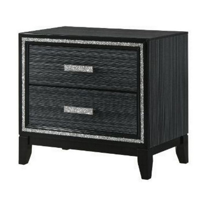 Nightstand with 2 Drawers and Shimmery Details, Black-Benzara