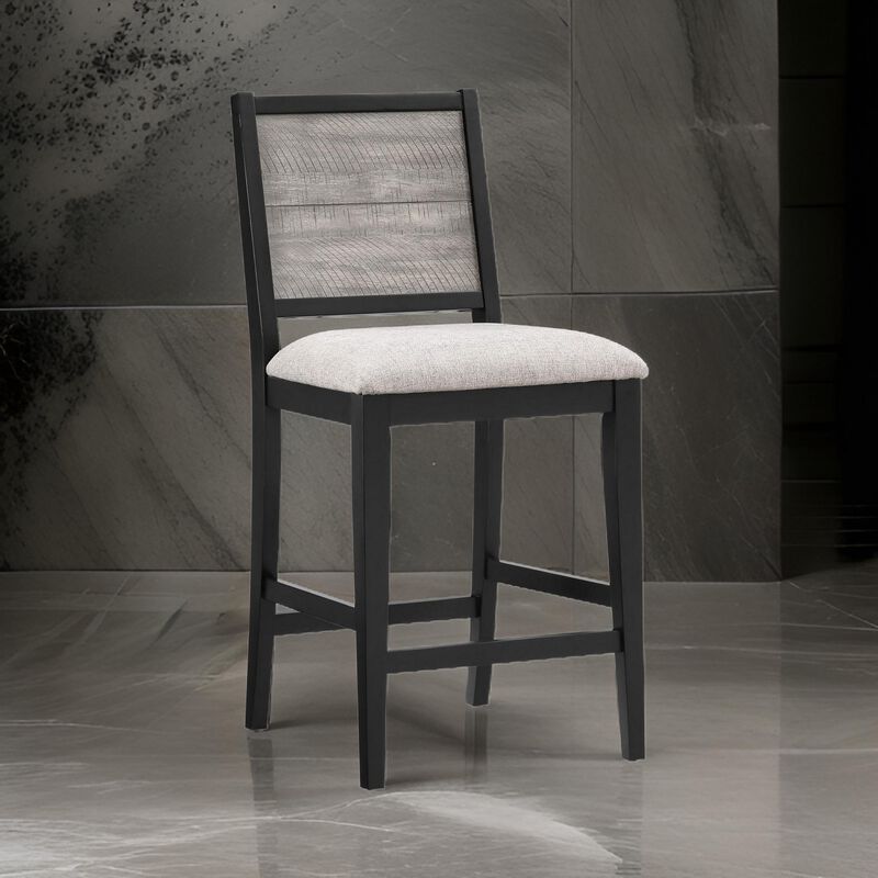 Elina 27 Inch Counter Height Chair, Set of 2, Plank Back, Gray Polyester