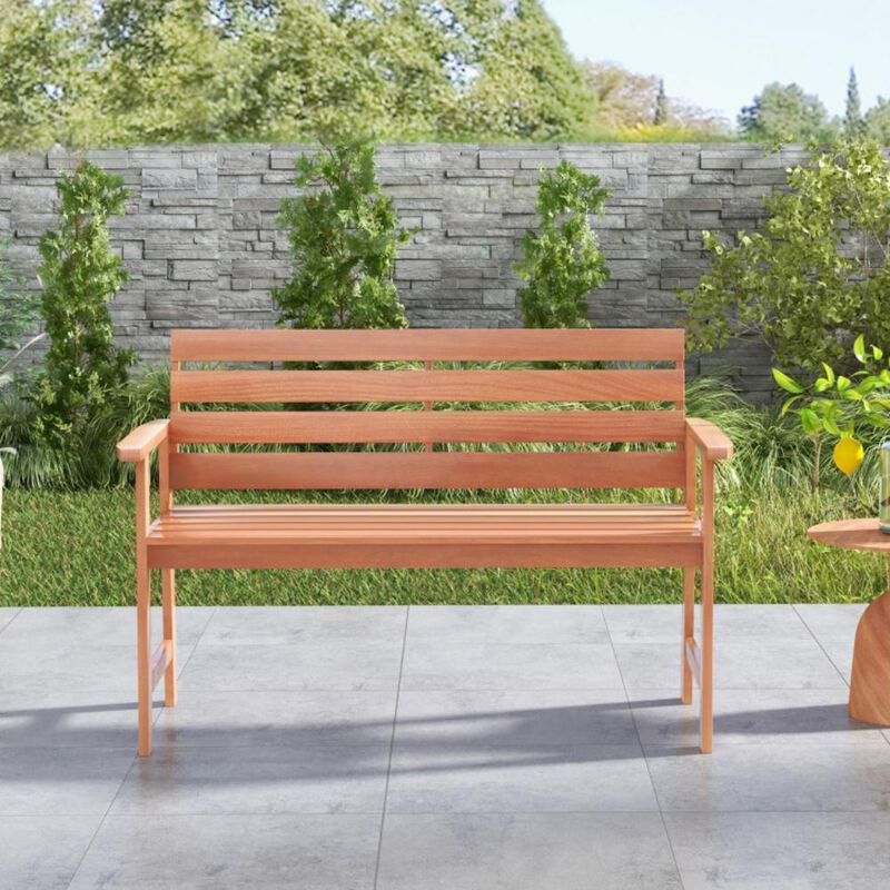 Hivvago Patio Hardwood Bench Wood 2-Seat Chair with Breathable Slatted Seat & Inclined Backrest