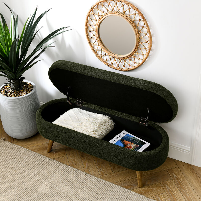 TATEUS Footstool Ottoman with Storage with Rubber Wood Legs