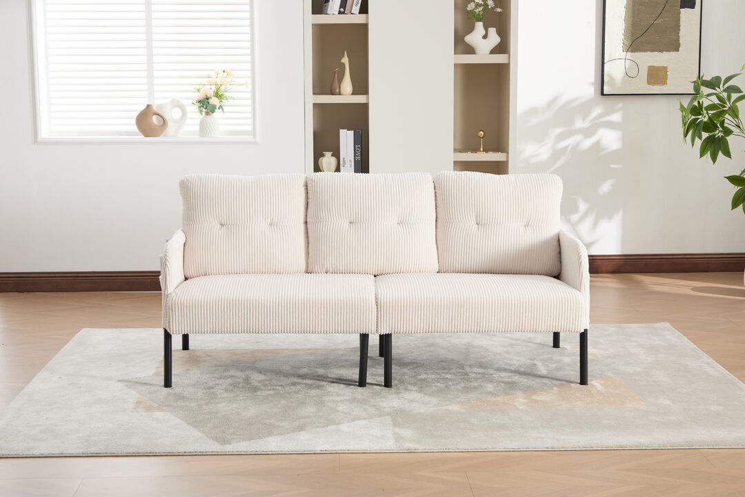 TATEUS Corduroy Sofa Metal Legs, Plush Side Pockets Cozy Couch Living Room Bedroom