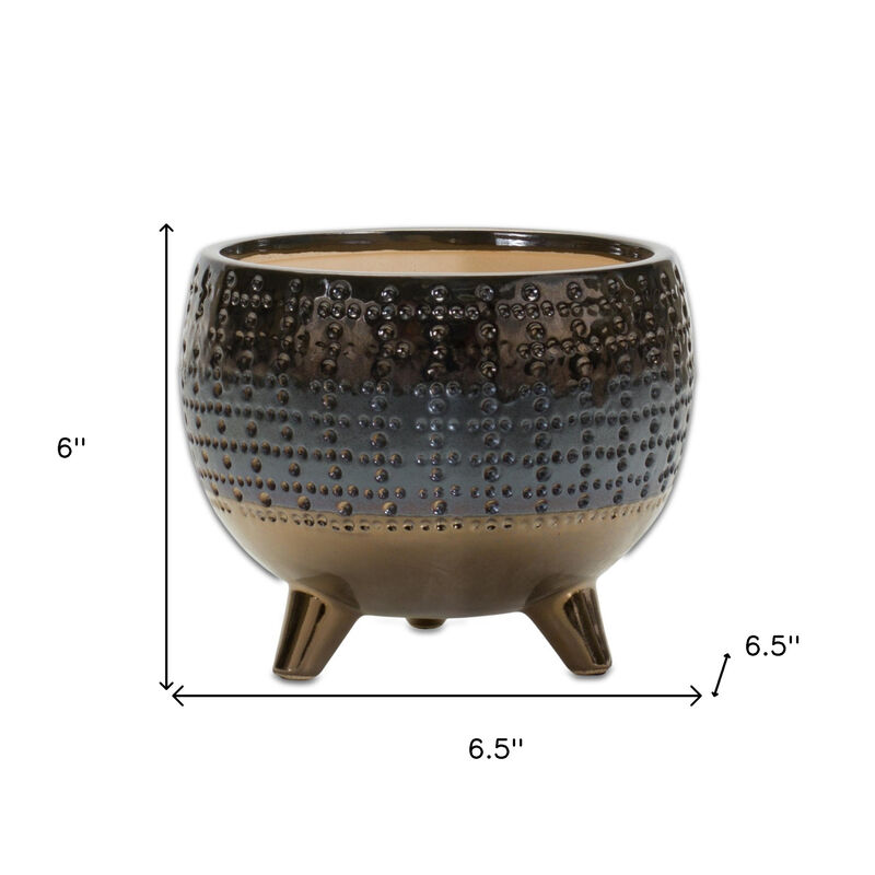 Hivvago Antiqued Bronze And Pewter Clay 7 Ounce Geometric Pot Planter