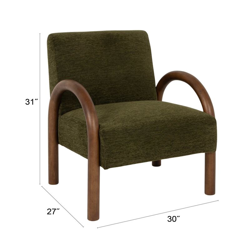 Velvet Accent Chair with Arched Wood Arms, Green image number 2