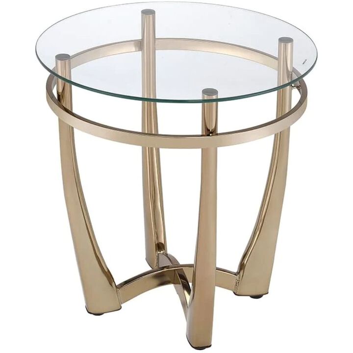 Homezia 25" Champagne Gold  And Clear Glass Round Mirrored End Table