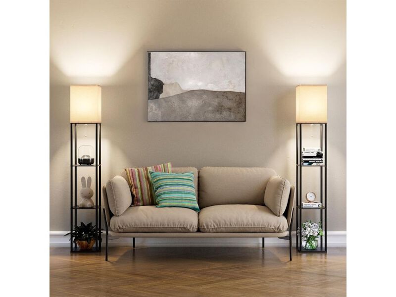 Set of 2 Floor Lamps with Shelves Display Lamp 3 Color Temperature Shade image number 1