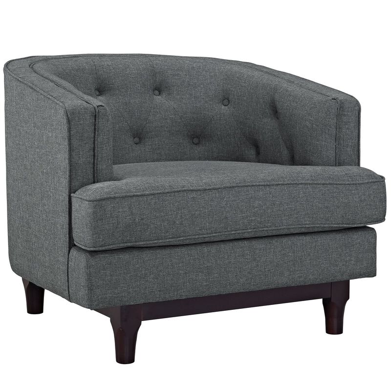 Modway Coast Fabric Upholstered Fabric Contemporary Modern Accent Arm Lounge Chair in Gray