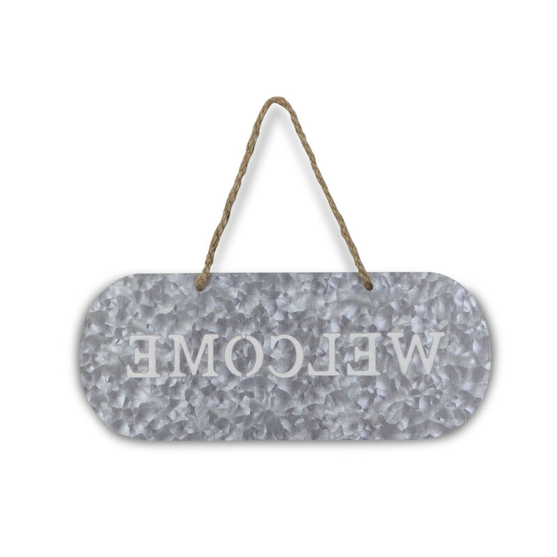 HomeRoots 5" X 11" Gray Handcrafted Welcome Galvanized Metal Wall Decor image number 4