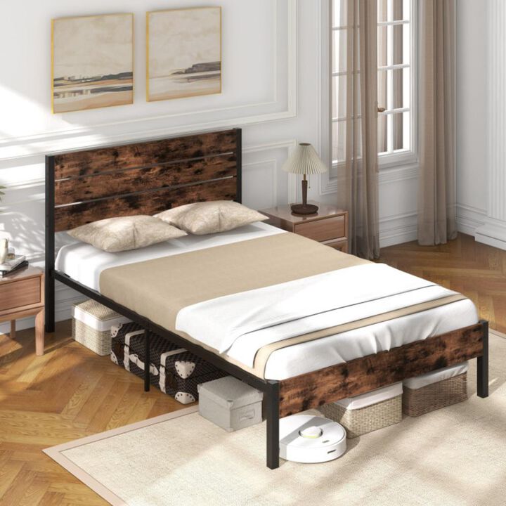 Hivvago Full Size Bed Frame with High Headboard and Mute Bar
